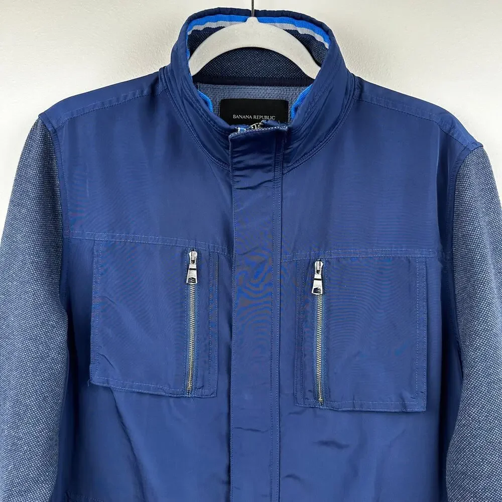 Banana Republic Men's Jacket Zip Snap Front Utility Softshell Navy Large Outdoor